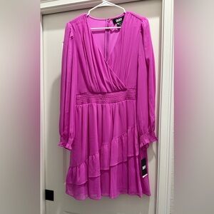 DKNY Fuchsia Long Sleeve Chiffon Dress
